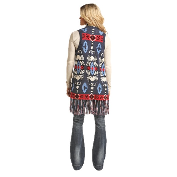 NWT Powder River Outfitters by Pandhandle Slim  Aztec Fringe Vest Size M - Picture 2 of 11